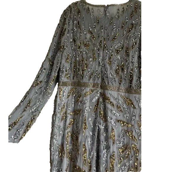 NWT Mac Duggal Beaded Long Sleeve Evening Gown 5124 Platinum Gold - Picture 4 of 7